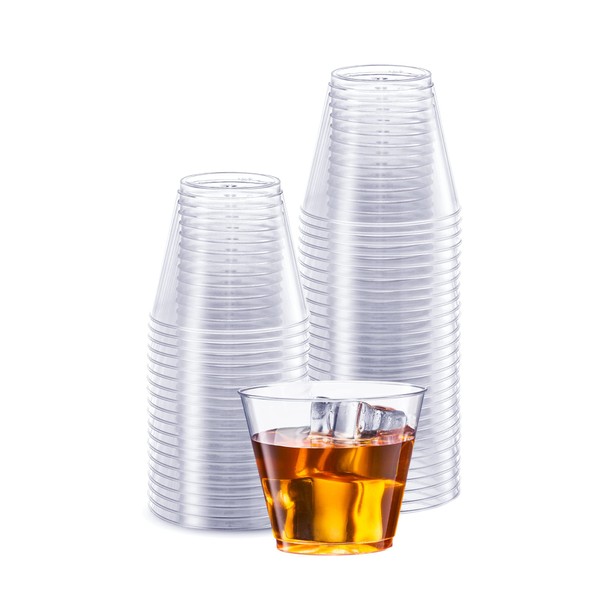 Comfy Package Clear Hard Plastic Cups/Tumblers [5 oz. Squat - 100 Count] Small Disposable Party Cocktail Glasses