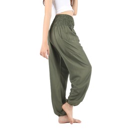 Boho Pants - Harem Pants Women - Yoga Pants Women -Lounge Pants for Women - Tall - 2 Pockets - Plus Size (Solid Dark Green, Tall-Extra Large)