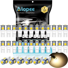 Alopee 30 Pack 194 LED Bulb Warm White 3000K T10 Wedge LED Bulb 5SMD 5050 Chi...