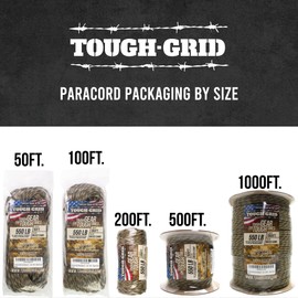 TOUGH-GRID 550lb Mixed Camo Paracord/Parachute Cord - 100% Nylon Mil-Spec Type III Paracord Used by The US Military, Great for Bracelets and Lanyards, 50Ft. - Mixed Camo