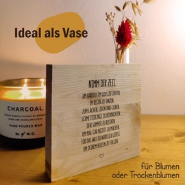 Zuhause Dekoration - Nimm Dir Zeit Holzbild + Reagenzglas zum Hinstellen opt. als Vase oder Geldgeschenk - Motivationsgeschenke, Skandinavische Deko, Sprüche, Schwarz Weiß Bilder, Motivation Bild