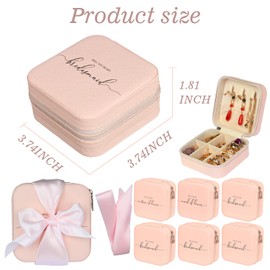 6 Pack Bridesmaid Jewelry Box with Ribbon, Maid Matron of Honor Small Travel Jewelry Case for Women, Bridesmaid Proposal Gifts, Wedding