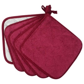 100% Cotton Kitchen Everyday Basic Terry Pot Holder Heat Resistant Coaster Potholder for Cooking and Baking Set of 5 Wine