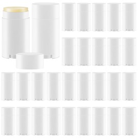 30 Pack 75ml/2.5oz Empty Deodorant Containers, Bottom Filling, White Plastic Oval Refillable Deodorant Containers Twist up Oval Lip Balm Tubes for DIY Deodorants Lipstick Crayon Chapstick Lotion