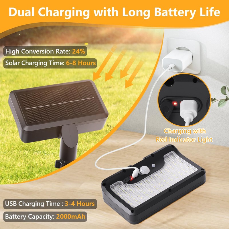 Clip On Solar Lights Outdoor with Motion Sensor, 360°Rotatable &
