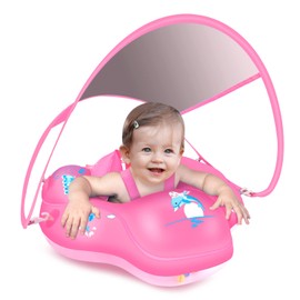 LAYCOL Baby Swimming Float Inflatable Baby Pool Float Ring Newest with Sun Protection Canopy,add Tail no flip Over for Age of 3-36 Months