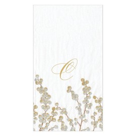 Caspari Berry Branches Single Initial Paper Guest Towel Napkins Letter C - 15 Per Package