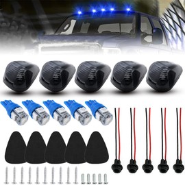 WINETIS Smoke Roof Cab Marker Lights Top Clearance Running Light w/ 168 Blue LED Bulbs Aftermarket Replacement Compatible with 99-16 Ford F150 F250 F350 F450 F550 Super Duty Pickup Trucks SUV (Qty:5)
