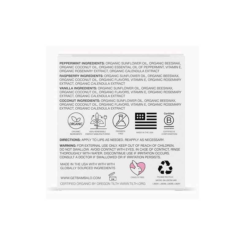 Bálsamo Labial Orgánico Bambalo USDA Organic Lip Balm, 4-Pack