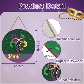Mardi Gras Wreath Mardi Gras Door Decorations Fleur De Lis Decor Masquerade Mardi Gras Sign Wooden Mardi Gras Door Hanger New Orleans Carnival Door Sign for Front Door Wall Indoor Home Decor