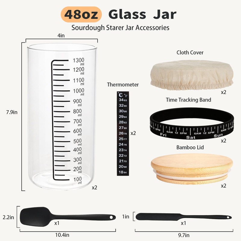 Extra Large Sourdough Starter Jar Kit, 48 Oz Wide Mouth