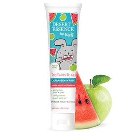 Desert Essence, Green Apple Watermelon Toothpaste Kids Gel, 4.7 oz. - Safe to Swallow, Fluoride Free, SLS Free, Gluten-Free, Vegan, Plant Powered Form