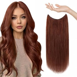 Sunny Hair Wire Hair Extensions Human Hair Invisible Hair Extensions for Women Straight Secret Hidden One Piece Extensions With Adjustable Line Auburn Dark Red 12Inch