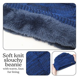 Funky Junque Basics Slouchy Beanie for Men Fleece Lined Knit Skull Cap Toboggan for Men & Women - Royal Blue