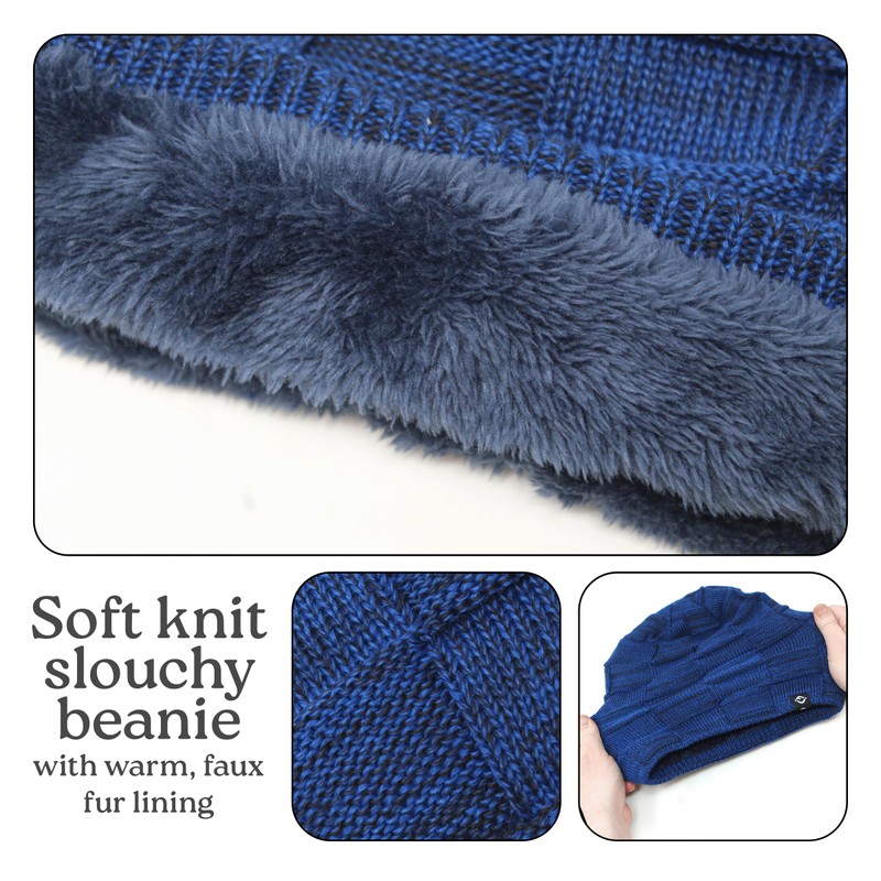 Funky Junque Basics Slouchy Beanie for Men Fleece Lined Knit