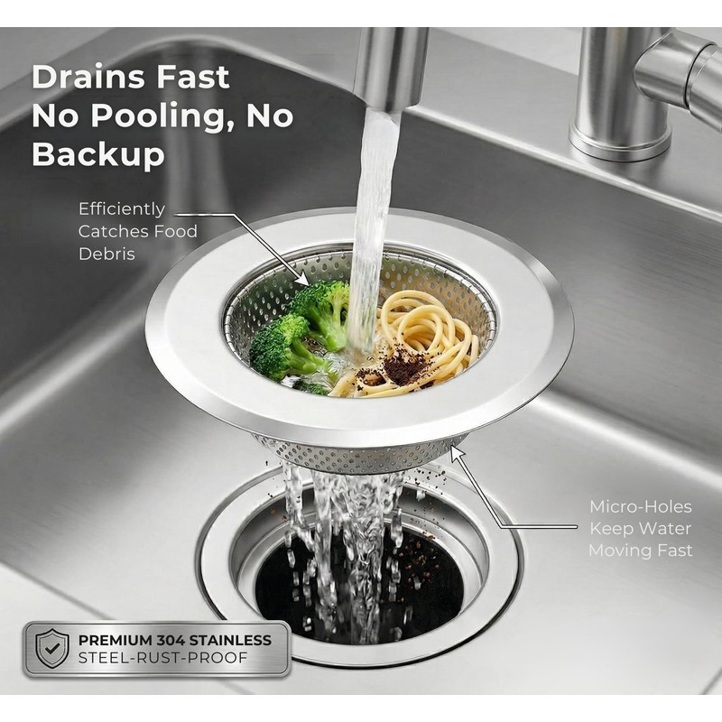 Helect 3-Pack Kitchen Sink Strainer, Stainless Steel Drain Filter with