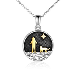 POTOPYY Family and Pet Necklace S925 Sterling Silver Dog Pendant Coin Pendant Jewelry Gifts for Women Family Mother Daughter Christmas Birthday