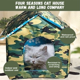 HOMURY Outdoor Cat House: Foldable Cat House, Washable, Weatherproof and Warm, Outdoor Pet House, Oxford Pet House for Stray Pets, for Small Dogs, Cats (Camouflage)