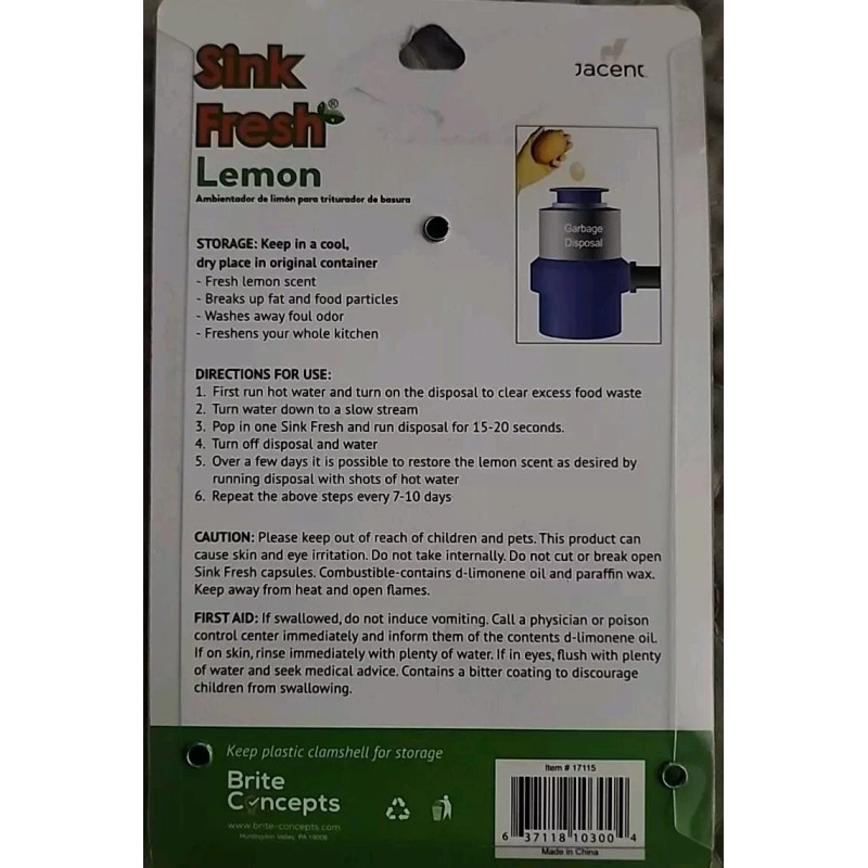 Sink Fresh Lemon Scent Garbage Disposal Cleaner & Deodorizer 12