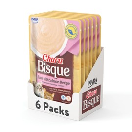 Churu Inaba Bisque, Premios Tipo Sopa para Gato, Sabor Atún y Salmón, Textura Cremosa, 6 Sobres de 40g