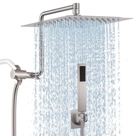 10" Metal Rain Shower Head with Handheld Spray Combo, 3 Settings Shower Diverter, Stainless Steel Handheld Shower Wand, Adjustable Extension Arm, 71 Inches Extra Long Hose - Brushed Nickel