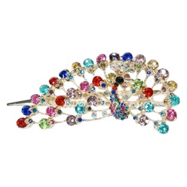 ChicEver 5254 Beautiful Peacock Metal Rhinestone Acrylic Hair Clip Colourful Pink Red Blue