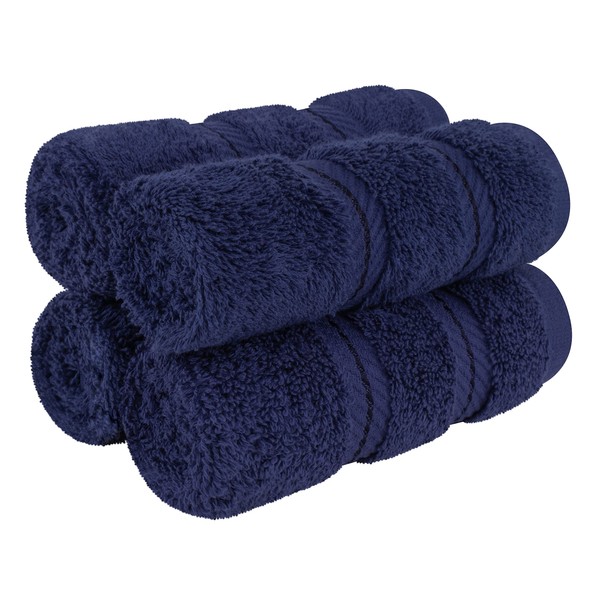 American Soft Linen Luxury Washcloths for Bathroom, 100% Turkish Cotton Washcloth Set of 4, 13x13 in Soft Washcloths for Body and Face, Wash Rags for Kitchen, Baby Washcloths, Navy Blue Washcloths