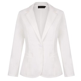 MINTLIMIT Women Business Casual Notched Lapel Pockets Work Office Blazer Jacket Suit White L
