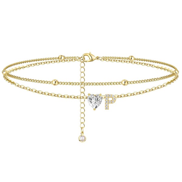 TCXOO Anklets Bracelets for Women 14k Gold Plated Waterproof CZ