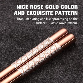 TIICOO - Palillos de acero inoxidable chapado en titanio, 2 pares con soporte, aptos para lavaplatos, estilo japonés, juego de regalo oro rosa