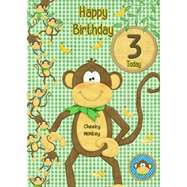 Kids Cheeky Monkey 3rd Birthday Card