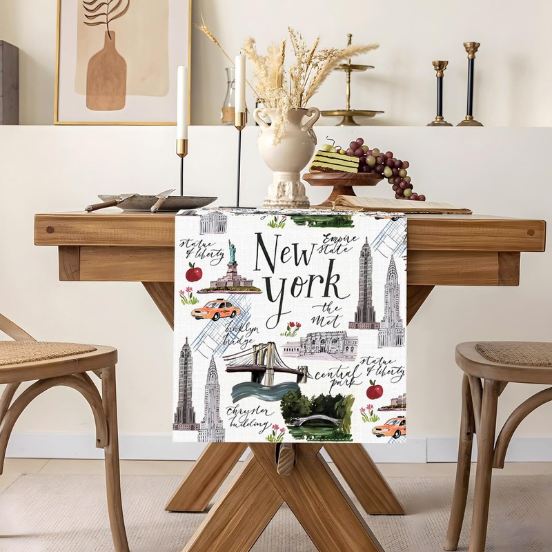 Heyfary New York Party Decorations NYC Cityscape Table Runner American