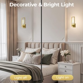 CINOTON Golden Wall Sconces Set of 2, Brushed Golden Wall Mounted Lamp, Hardwired Wall Sconces Vintage Vanity Light Fixtures with Clear Glass, Wall Lights for Living Room, Hallway, Bedroom, Bathroom