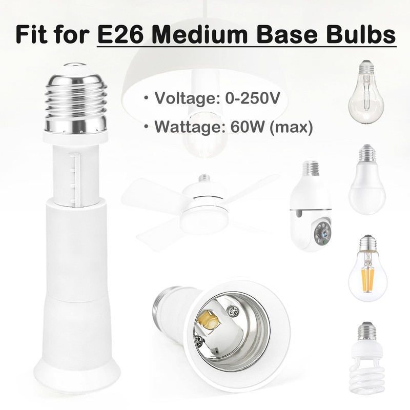 2 Pack E26 Light Socket Extender, ATREFUU 5-Level Extension Length