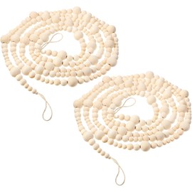 Boao 20 Feet Christmas Wooden Beaded Garland Rustic Farmhouse Bead Wall Hanging Decor Natural Tree Garland Wall Hanging Prayer Beads for Christmas Day (Beige)