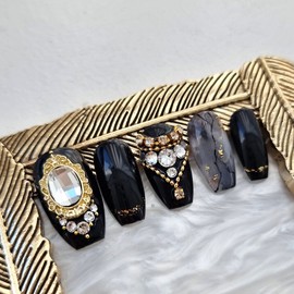 Black Queen Handmade Nail Tips - Square / 블랙 퀸 수제네일팁 - 스퀘어