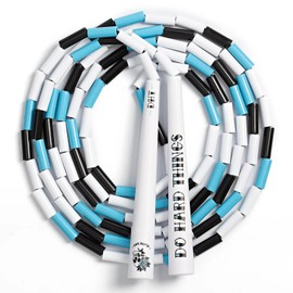 Elite Jumps - Do Hard Things Edge Beaded Jump Rope - For All Ages - Durable & Lightweight - 10ft Long Adjustable Rope - Tangle-Free - Shatterproof 1” Beads - Long Edge Handles - Arctic