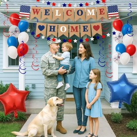 Welcome Home Decorations, Pre-Strung Welcome Home Banner & Balloons Kit with Star Garland | Homecoming Party Supplies for Military, Family Reunion, Travel Return
