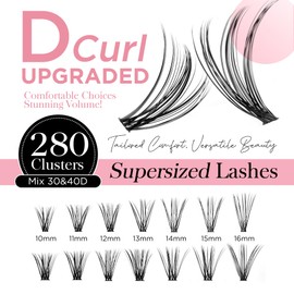 Lashes Clusters 280Pcs-Winkgiggle D Curl Cluster Lashes Natural Look Wispy Lashes Reusable Super Thin Band & Soft Individual Volume Faux Mink Lashes(30D+40D)