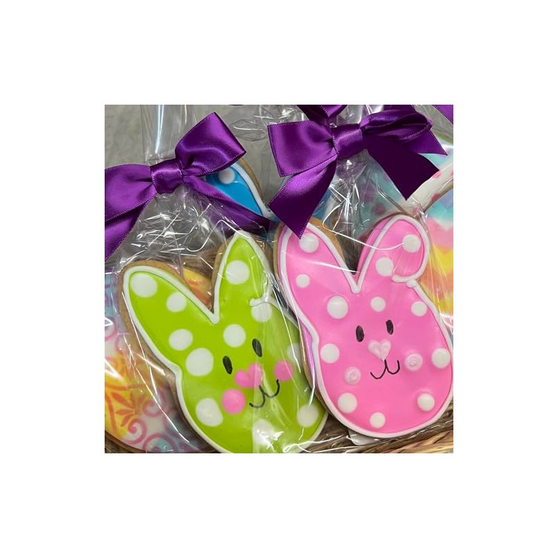 Easter Bunny Cookies- 6 Decorated Crunchy Shortbread Cookies Individually Wrapped