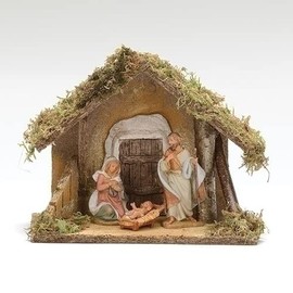 Fontanini by Roman Inc. Nativity Set 3-Piece,3.5" Collection, Nativity Figure and Accessories, Hand Painted (7x9x5)