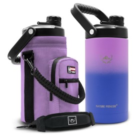NATURE PIONEOR 64 oz Insulated Water Bottle - Double Vacuum Stainless Steel Half Gallon Water Jug with Holder/Carrier, Wide Mouth, Outdoor Sports, Hiking, Camping, Gym