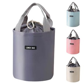 INVODA Lunch Bag Reusable Portable Bento Bag Insulated Lunch Bag Cooler Leakproof Round Lunch Bag for Work Picnic Outdoor (Gray)