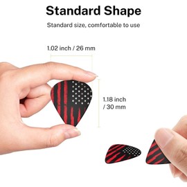 Guitar Picks 0.73mm Medium, Premium Celluloid/Nylon Picks for Acoustic Electric Guitar Bass Ukulele, Anti-Slip Grip, Durable Plectrums for Beginners & Professionals, 6 Pack - Black Red American Flag
