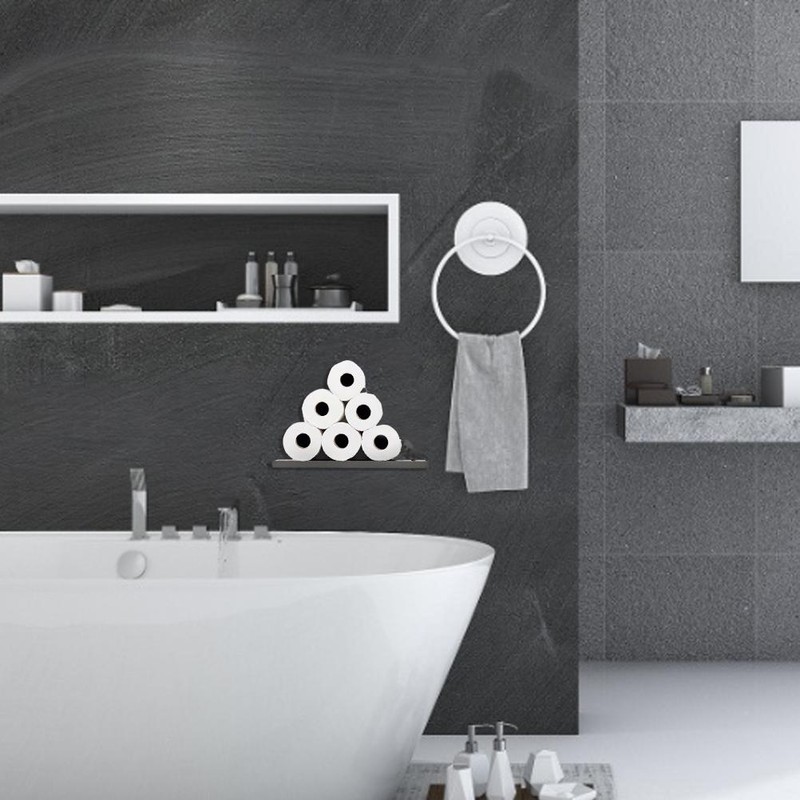 Floating Shelf Toilet Paper Holder Modern Wall Mount Organizer for