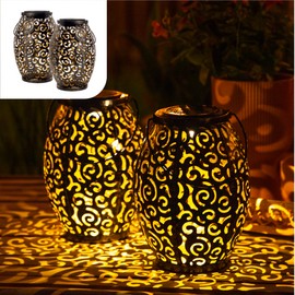 Gadgy Solar Lantern for Outdoor Use, Set of 2 Oriental Garden Lanterns Made of Metal, IP44 Waterproof, 21.5 x 15 cm, Floor Lamp or Hanging Lamp