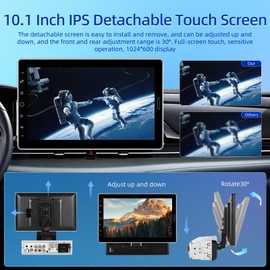 NHOPEEW Single Din 10 Inch Touchscreen Car Radio with Wireless Carplay and Android Auto - Detachable IPS Screen Car Stereo - Bluetooth/AM/FM/Mirror Link/SWC + 12leds Backup Camera & Microphone