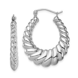 925 Sterling Silver Shrimp Hoop Puffed Scalloped Earrings (30mm x 25mm)
