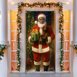 BlissYard Christmas Door Cover Wrapped Box Santa 35x71 Inch Polyester