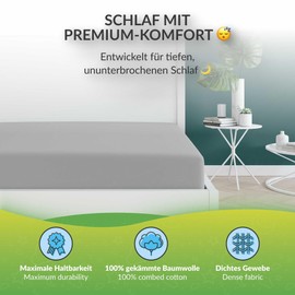 etérea Extra Jersey Fitted Sheet 90 x 200 cm - 100 x 220 cm Silver up to 35 cm Height - 100% Cotton Fitted Sheet Oekotex Bed Sheets Duvet Cover for Box Spring Beds Bed Sheet 90 x 200 cm - 100 x 220 cm